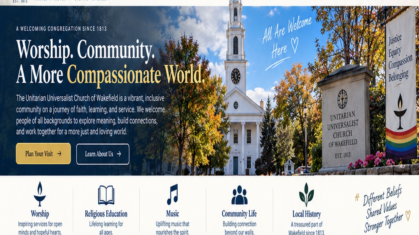 Historic Unitarian Universalist meetinghouse in Wakefield